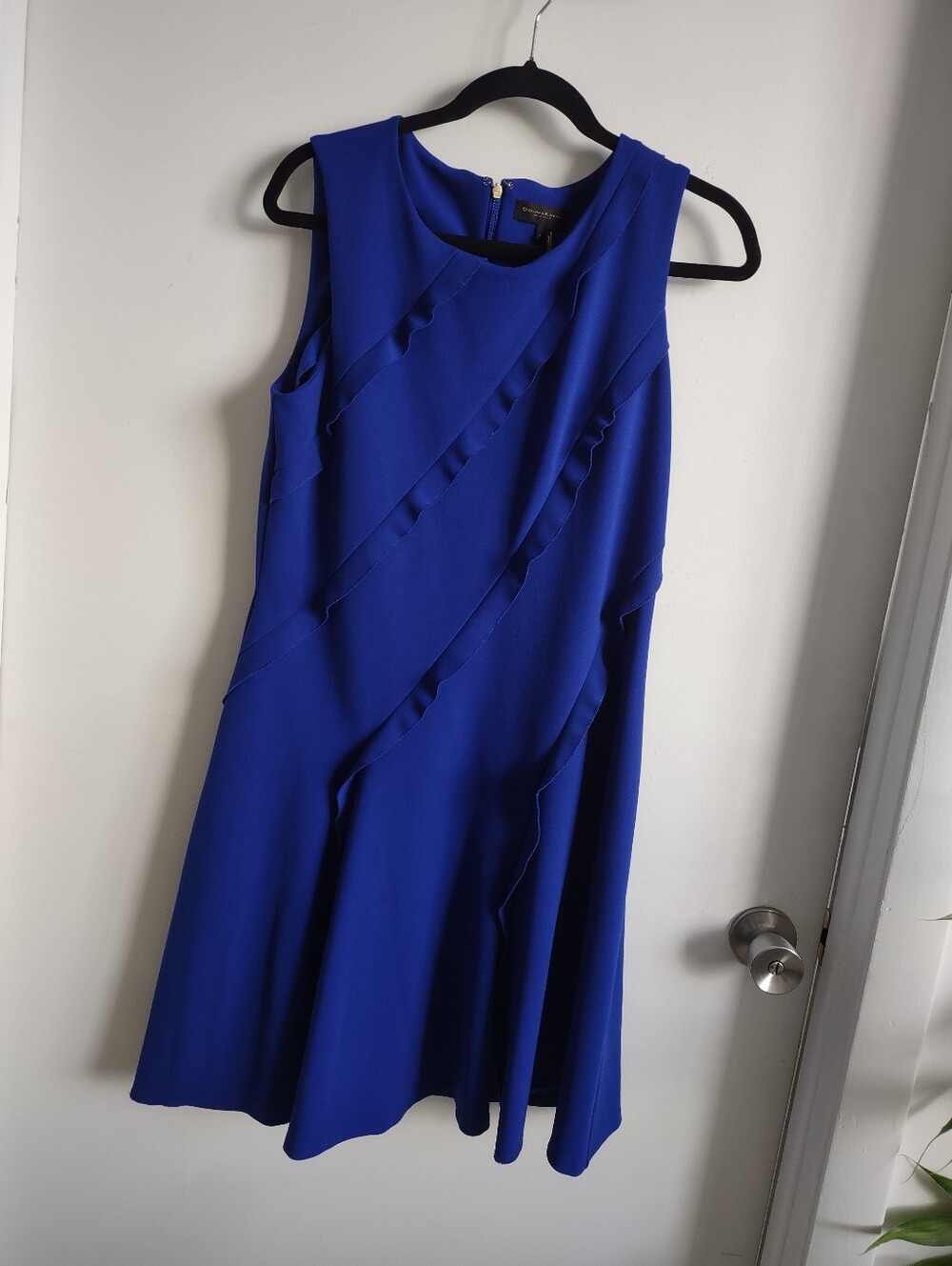 Donna Karan Sleeveless Cobalt Blue Ruffle Midi Dress